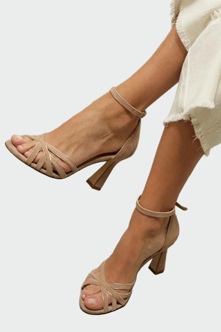 Lucie Elegant Sandali Blok Petek s Prekrižanim Pasom