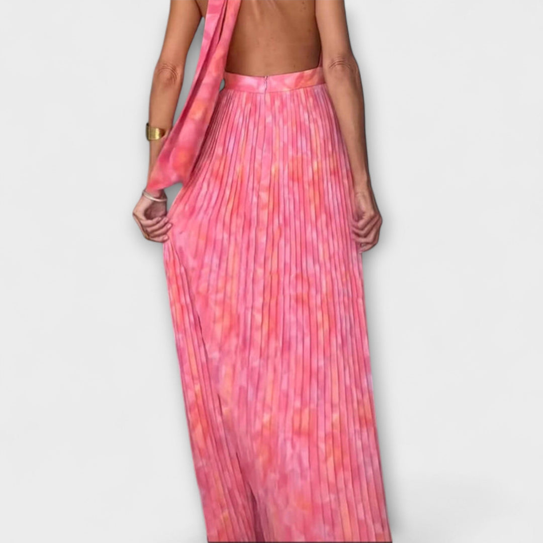 Seraphina - Elegantne Maxi Oblačilo s Halter Ovratnikom in V Izrezom