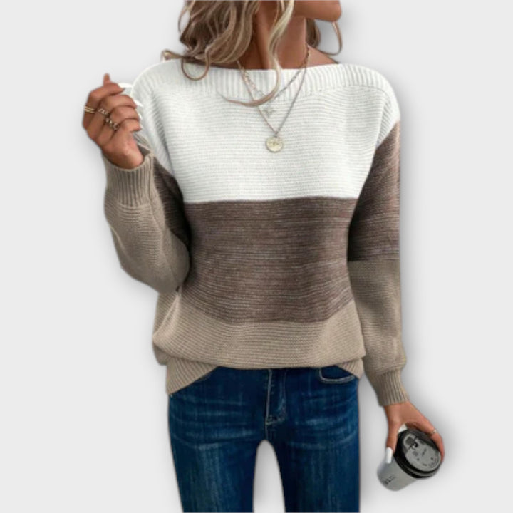 Clara - Eleganten trobojni patchwork pulover