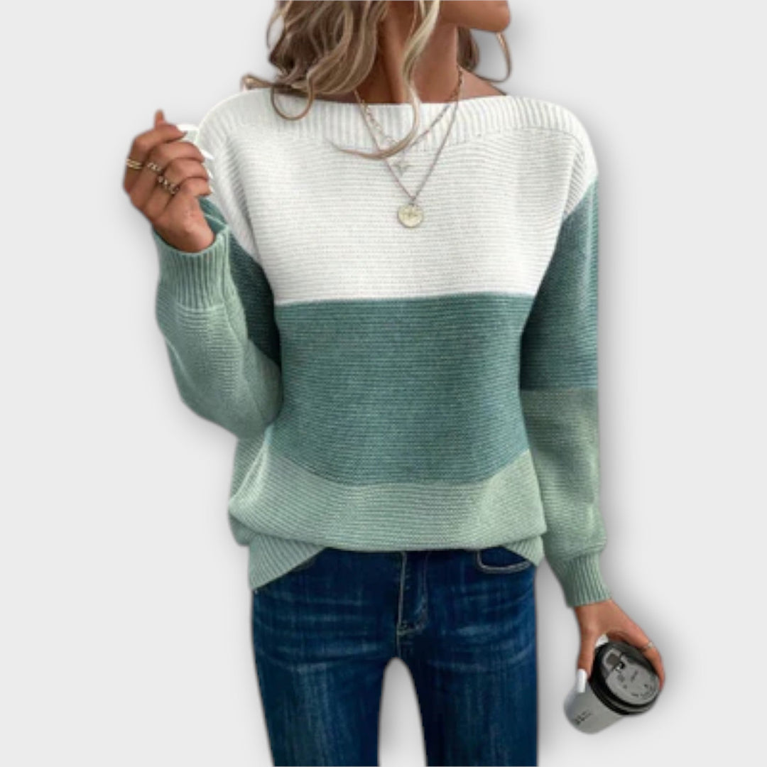 Clara - Eleganten trobojni patchwork pulover