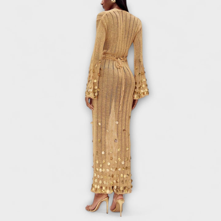 Kathleen - Zlate pletene maxi obleke od Dolly