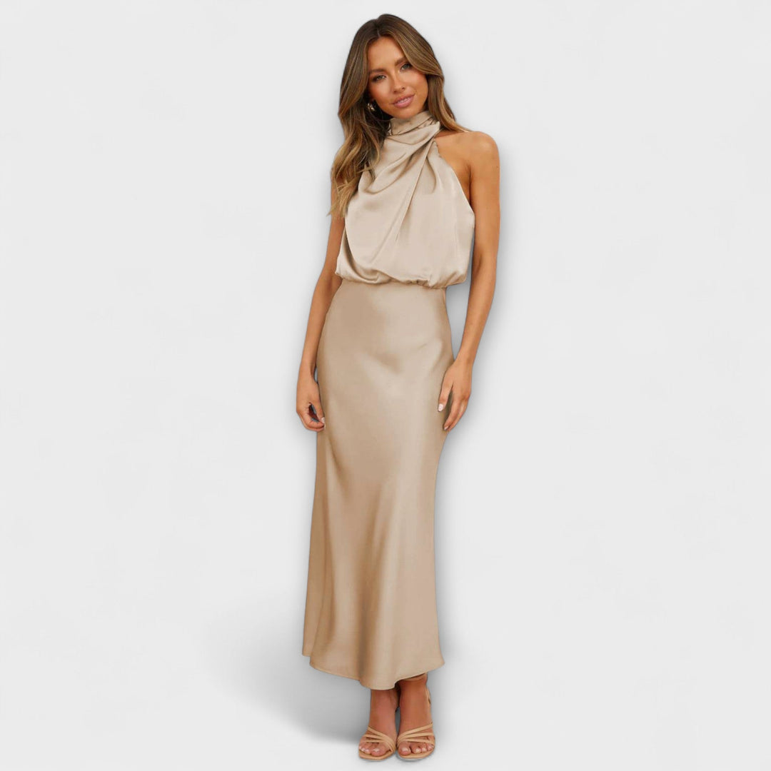 Elegantne maxi obleke s halter izrezom v poletni rumeni