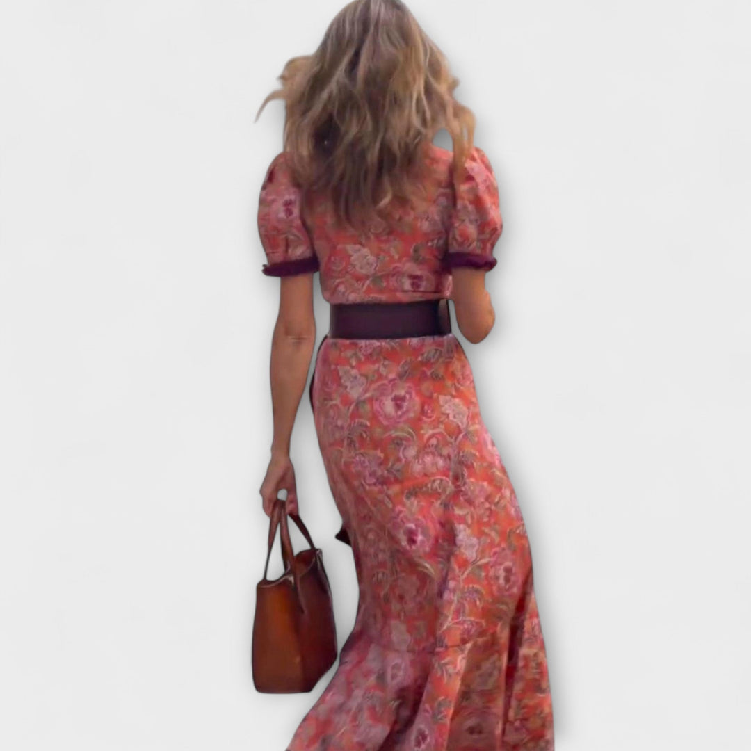 Elegantne roza maxi obleke s kratkimi rokavi