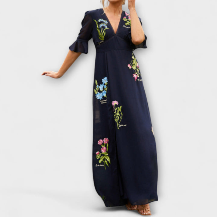 Beatrice - Elegantne modro-mornarske obleke s cvetličnim vezenjem