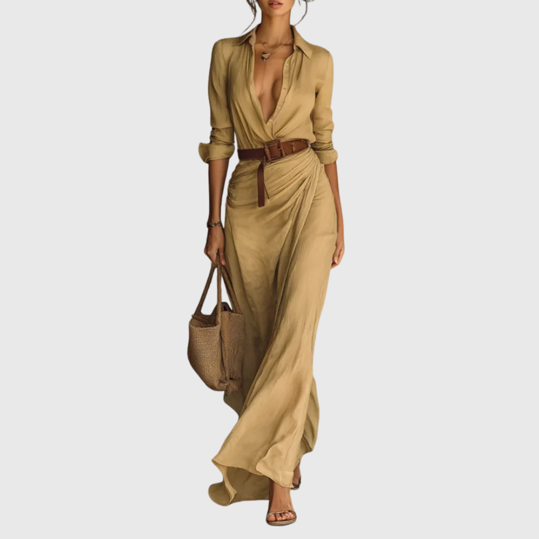 Thames – Elegantne zavinovací maxi obleke