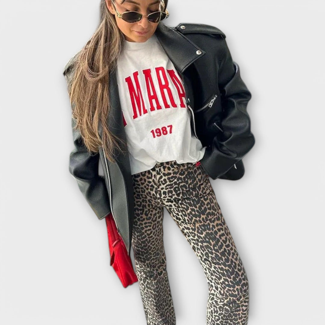 Chandra - Vintage jeans z leopardjim vzorom