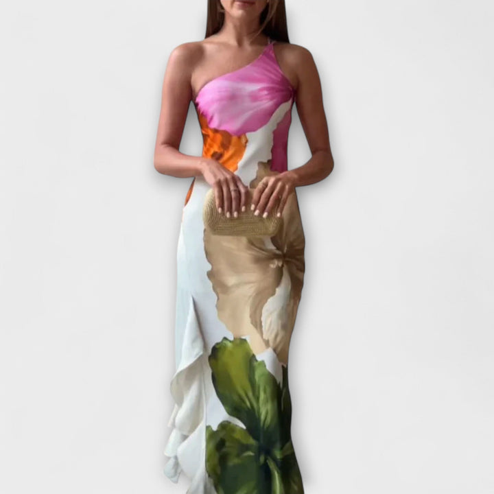 Sapphire - Elegantne Maxi Oblačilo s Patchworkom