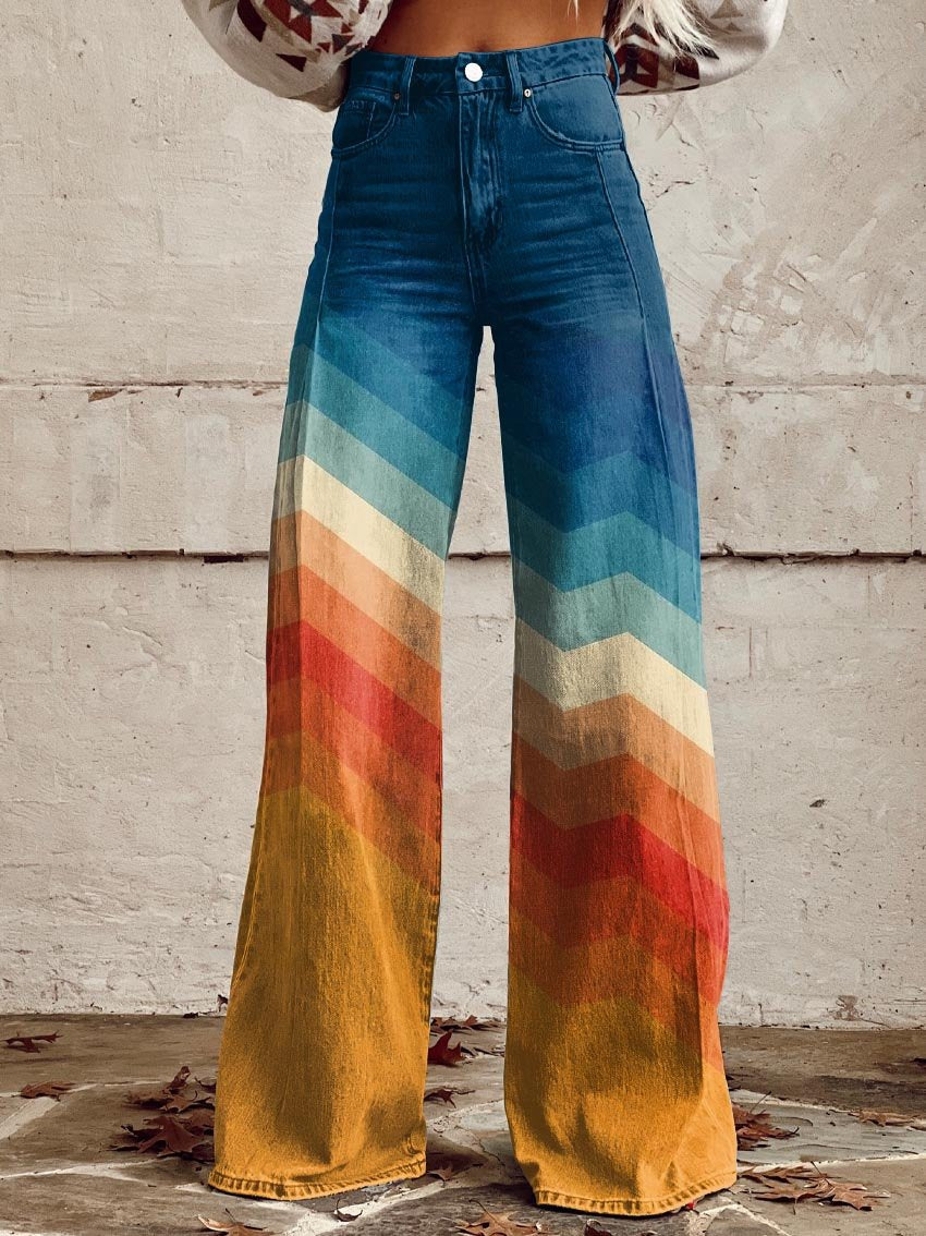 Tereza - Elegantne retro hlače z zigzag vzorcem