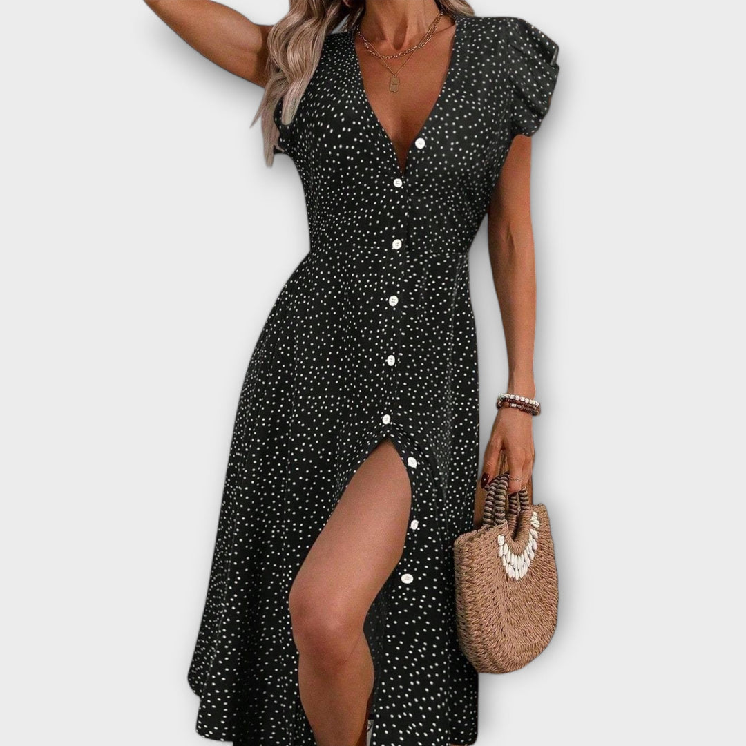 Elegantna Midi Obleka s Pikicami
