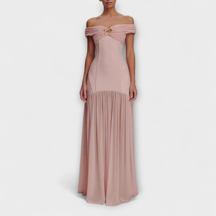 Maelie - Eleganten brezramenski bodycon maxi obleka s cvetličnimi okraski