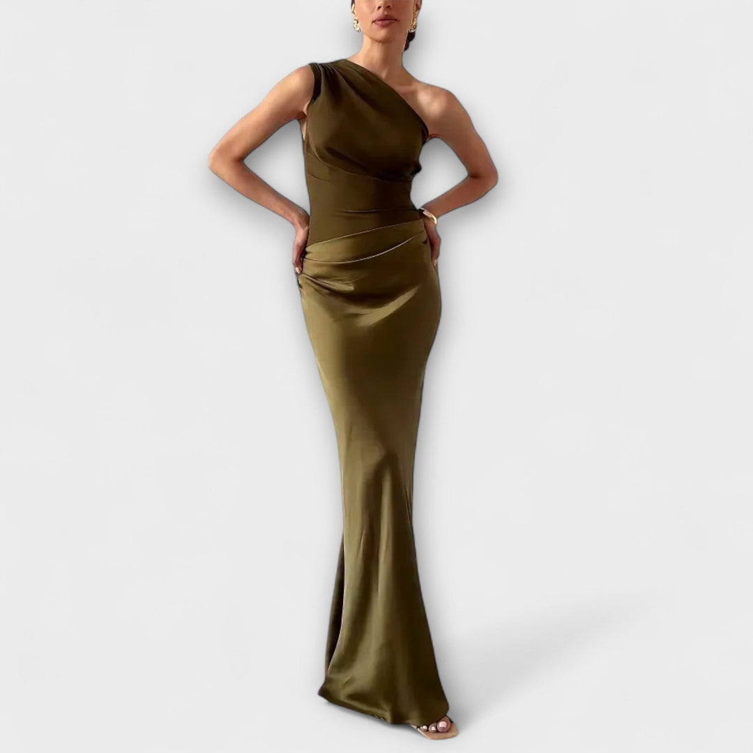 Elegantne maxi obleke z enim naramnicom in naborki