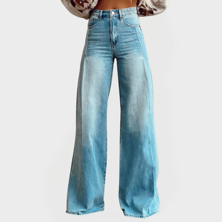 Karolína - Stilne Jeans Hlače s Širokimi Nohavicami