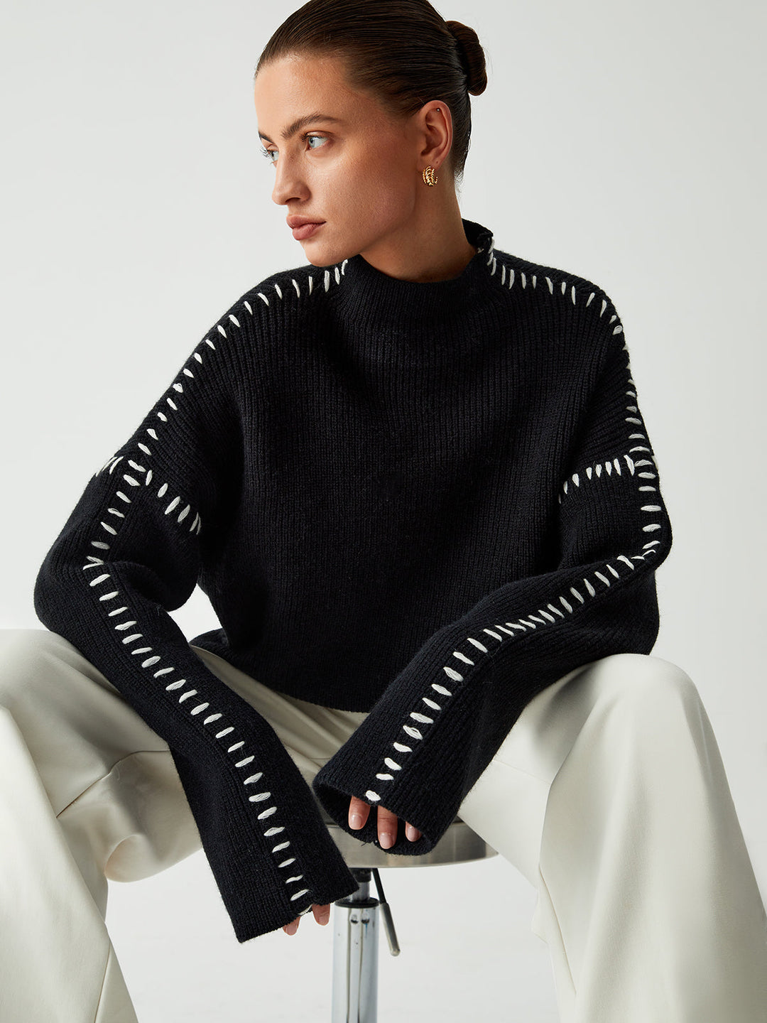Alma | Oversize-Dolcevita pulover s Piqué detajli