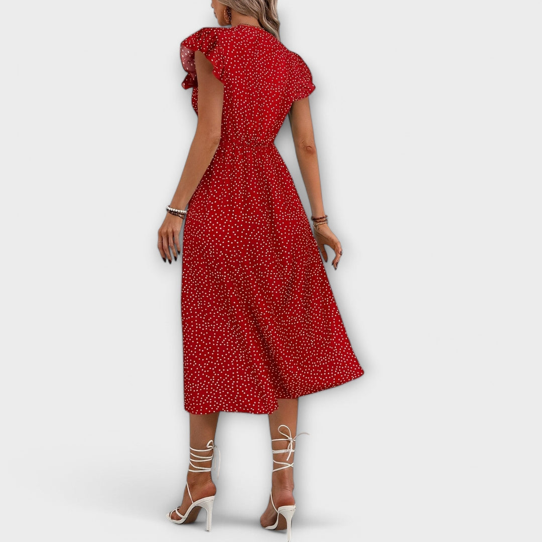 Elegantna Midi Obleka s Pikicami